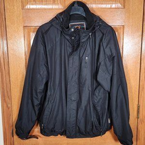 FREE COUNTRY Men's L Black Hooded Fleece Lined Winter Coat Jacket